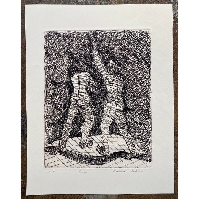 "Escape" artist's proof etching by Atlanta artist Adrienne Anderson (1949-2020). Anderson earned her MFA from University...