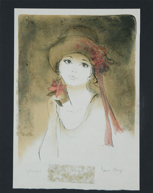 Bernard Charoy, Sophie et son chapeau de fleurs, Lithograph