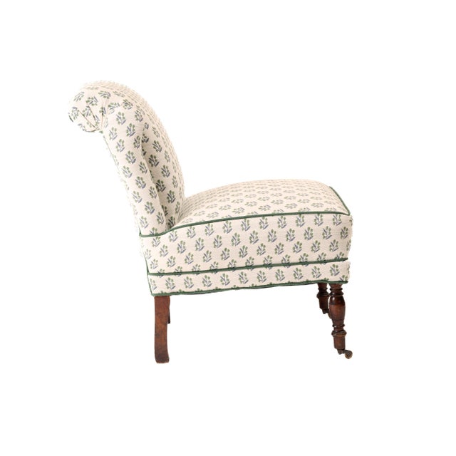 Traditional Ferrick Mason Upholstered Petite Slipper Antique Chair With Contrast Welting For Sale - Image 3 of 10