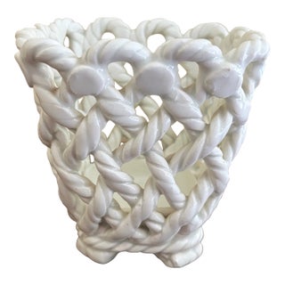 Vintage French Country Reticulated Porcelain Rope-Form Cachepot, Circa 1960s For Sale