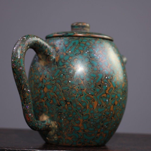 Mid 20th Century Lacquer Yixing Zisha Teapot, Abalone Shell Inlaid Swirl Pattern Chinoiserie Tea Ware For Sale In Los Angeles - Image 6 of 9
