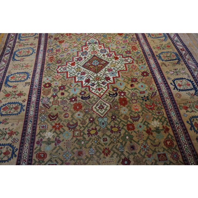 1870s Tan Camel Medallion Antique Caucasian Shusha Karabagh Rug 7'2" X 18' Knotted Wool Carpet For Sale In New York - Image 6 of 18