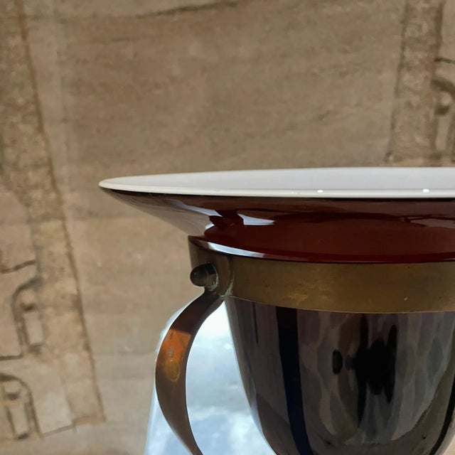 1940s Art Deco Elevated Centerpiece Glass Vase Framed in Solid Bronze For Sale - Image 4 of 12