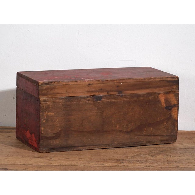 Wood Antique Red Wooden Box For Sale - Image 7 of 9