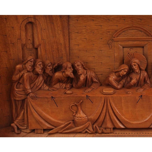 1920s Antique Hand Carved Wood Wall Sculpture Religious Catholic DaVinci's Last Supper For Sale - Image 5 of 10