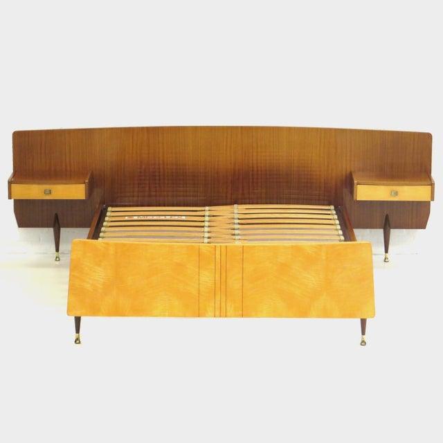 Mid-Century Modern Mid-Century Double Bed with Floating Nightstands in Teak and Maple, 1960s For Sale - Image 3 of 10