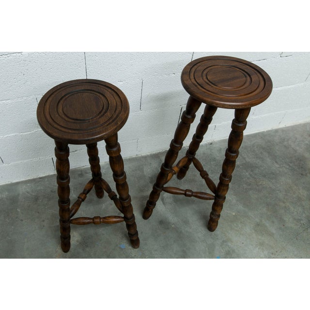 Mid-Century Modern Wood Stools in the style of Charles Dudouyt, 1960s, Set of 2 For Sale - Image 3 of 14