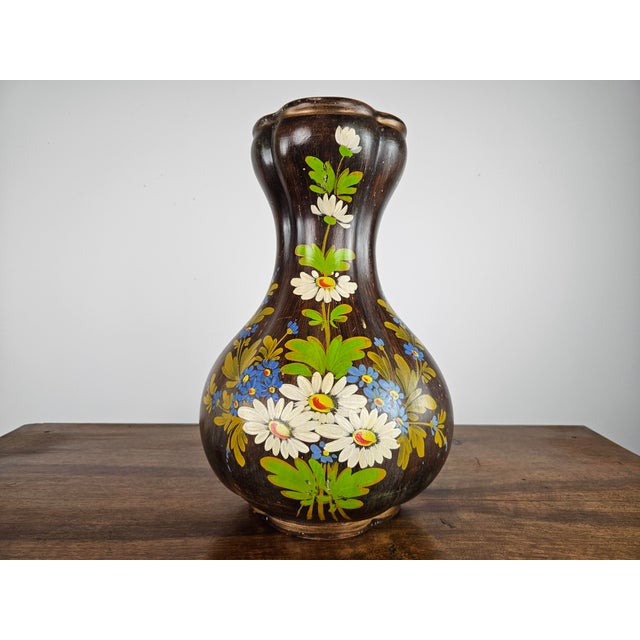 Brown Ceramic Vase with Floral Decorations, 1990 For Sale - Image 17 of 17