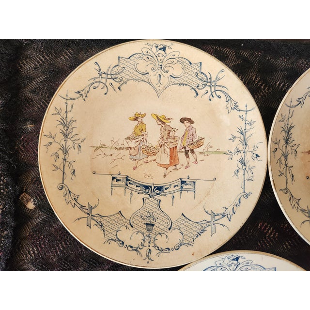 Antique French Ironstone Wall Plates from Sarreguemines, 1880s, Set of 4 For Sale - Image 3 of 16