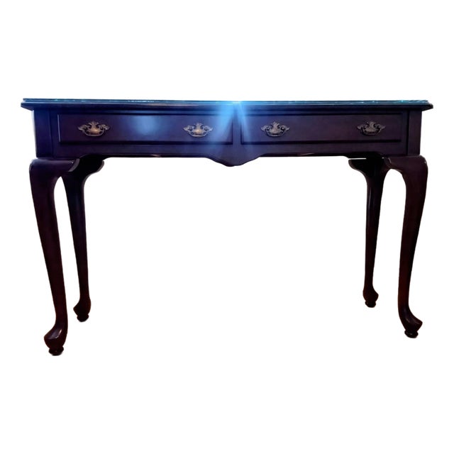 1980s-Style Writing Desk, Made of Wood With Two Drawers and Protected by a Glass Top. For Sale