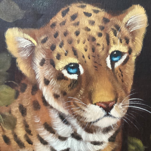 Mid 20th Century Vintage Wildlife Oil Painting on Canvas "Leopard Cub" Signed Framed For Sale - Image 5 of 12