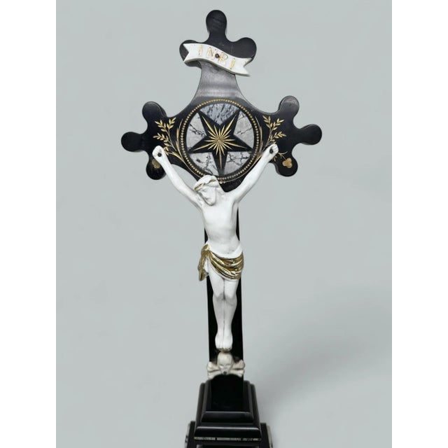 Religious Antique Vintage French Gilt Marble Religious Holy Crucifix Jesus Christ Cross For Sale - Image 3 of 12