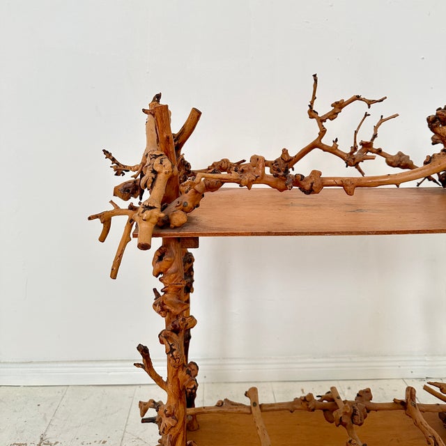 Mid-Century Modern Mid-Century Bar Cart in Brown Burl, Plywood and Root Wood, 1960s For Sale - Image 3 of 14