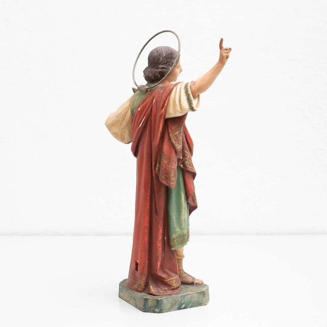 Plaster Hand Painted Traditional Figure of a Saint, 1940s For Sale - Image 13 of 15