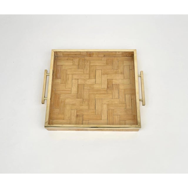 Rattan & Brass Serving Tray by Tommaso Barbi, Italy, 1970s For Sale - Image 3 of 10