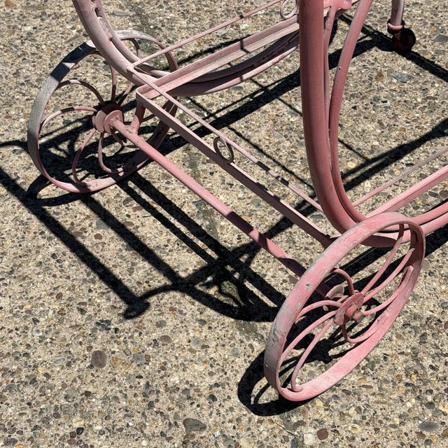 Antique Salterini Mt Vernon Wrought Iron Art Nouveau Pink Serving Bar Tea Cart For Sale - Image 13 of 16