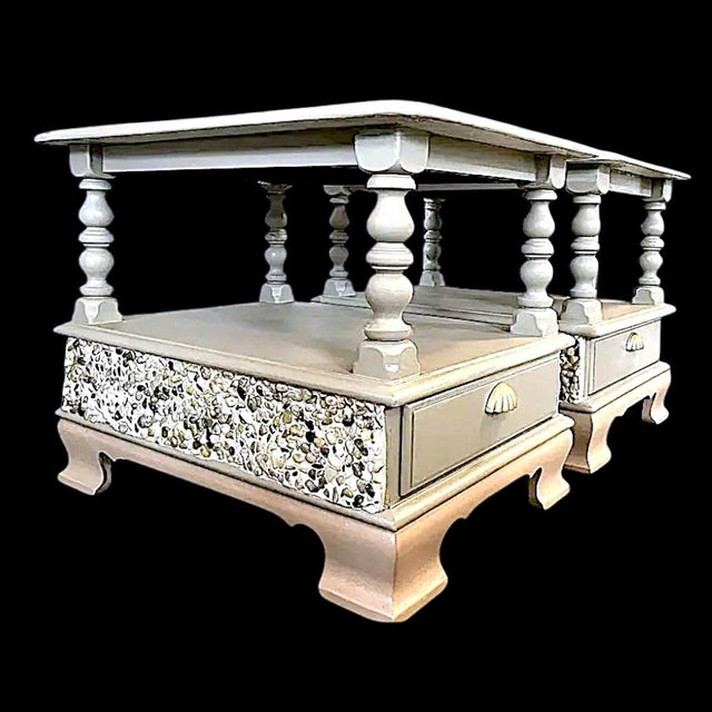 Set of Two Coastal Accent or End Tables or Nightstands in Seafoam With Mosaic Pebble Accents For Sale In Charleston - Image 6 of 6