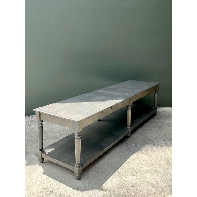 Monumental Vintage Rustic Wooden Farm Table For Sale - Image 9 of 12