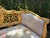 1980s Vintage French Louis XVI Settee in Gilded Beech Wood, Mint Damask & Cream Velvet For Sale - Image 5 of 11
