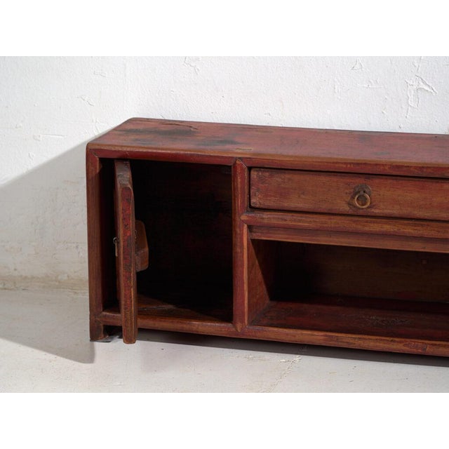 Low Antique Qing Dynasty Vermilion Gansu Sideboard For Sale - Image 9 of 12