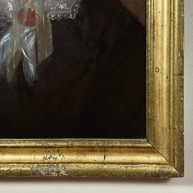 Antique 19th Century Victorian Portrait of Woman in Floral Lace Bonnet, Framed (Oil on Canvas) For Sale In Philadelphia - Image 6 of 11