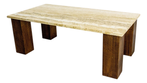 Mid-Century Modern French Travertine & Oak Coffee Table, 1960s