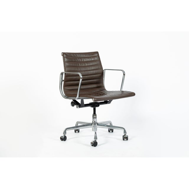 Eames Herman Miller Aluminum Group Thin Pad Brown Leather Office Chair, 2008 For Sale - Image 9 of 18