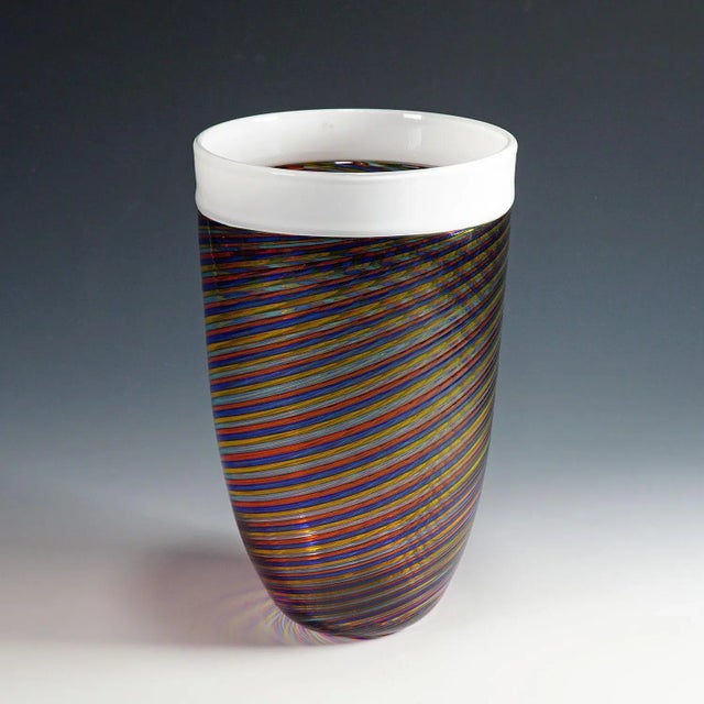 Large Filigrana Art Glass Vase with Multicoloured Bands from Cenedese For Sale - Image 3 of 9