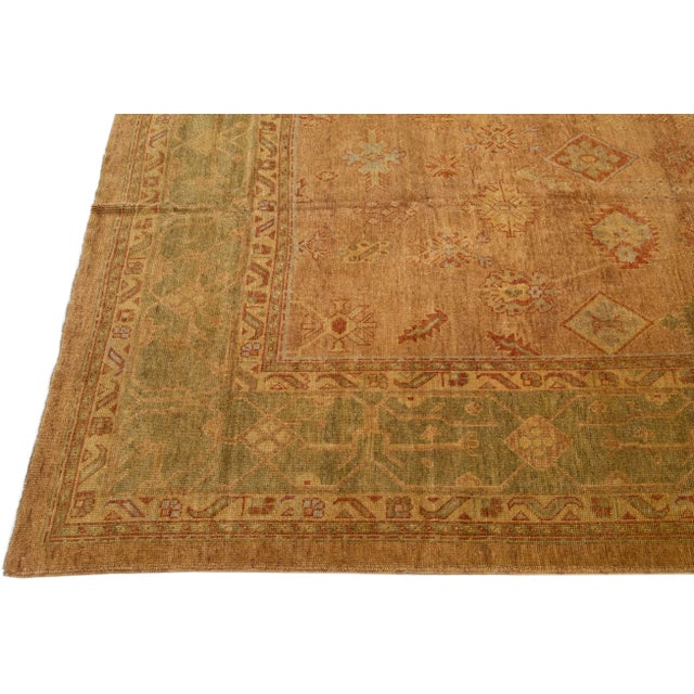 Vintage Turkish Oushak Brown & Green Handmade Oversize Floral Wool Rug For Sale - Image 4 of 7