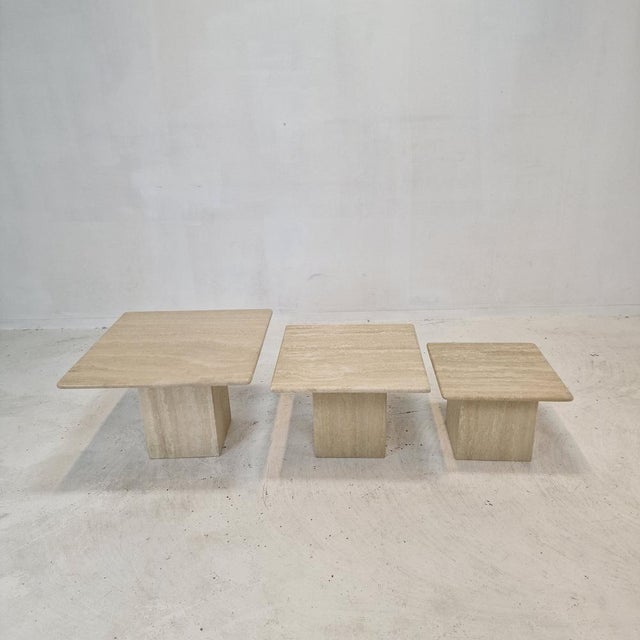 Italian Travertine Coffee or Side Tables, 1980s, Set of 3 For Sale - Image 17 of 17