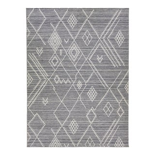 Early 21st Century Apadana's Nantucket Collection Flatweave Kilim Coastal Designed Wool Rug in Gray For Sale