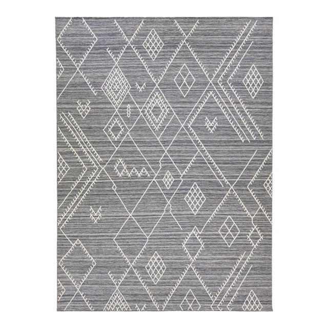 Early 21st Century Apadana's Nantucket Collection Flatweave Kilim Coastal Designed Wool Rug in Gray For Sale