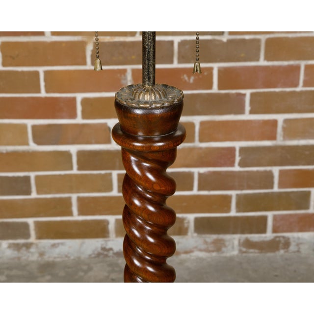 Wood Early 20th Century English Turn of the Century Walnut Barley Twist Floor Lamp with Two Lights For Sale - Image 7 of 9