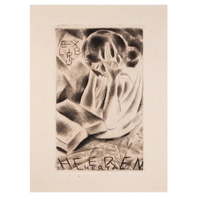 Michel Fingesten, Ex Libris Heeren Herta, Etching, 1936 For Sale