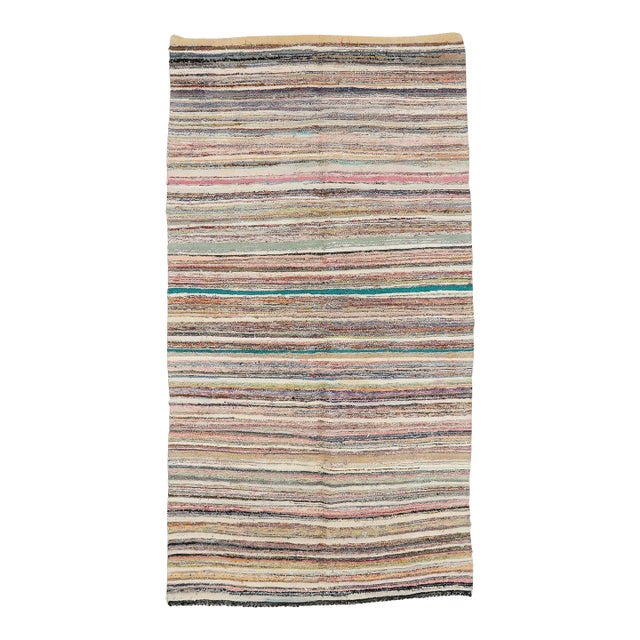 Mid 20th Century Decorative Vintage Striped Rag Rug For Sale