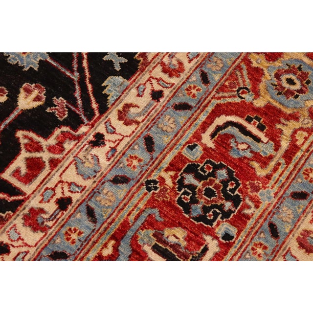 1990s Bohemien Ziegler Black Blue Hand-Knotted Wool Rug - 9'11'' X 13'8'' For Sale - Image 4 of 8