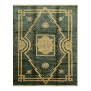 8x10 Sloane Louie Moss Green Medallion Modernist Hand Knotted Wool Carpet Rug For Sale