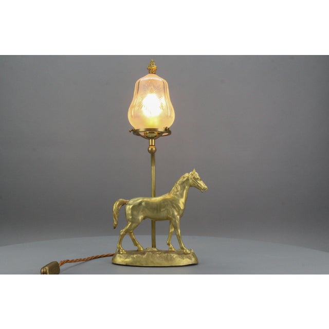 French Bronze Table Lamp with Horse Sculpture, 1950s For Sale - Image 11 of 18