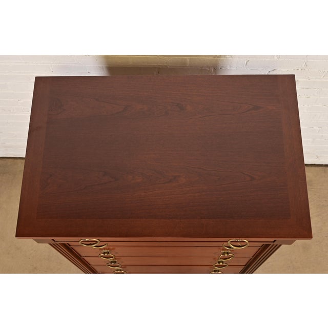 1960s Baker Furniture French Regency Louis XVI Cherry Wood Highboy Dresser or Lingerie Chest, Newly Refinished For Sale - Image 10 of 13