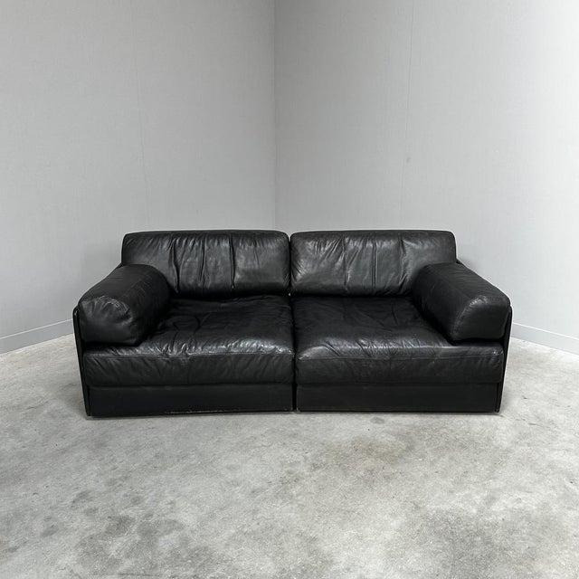 Mid-Century Modern DS-76 Modular Sofa in Black Leather from de Sede, Switzerland, 1970s, Set of 2 For Sale - Image 3 of 13