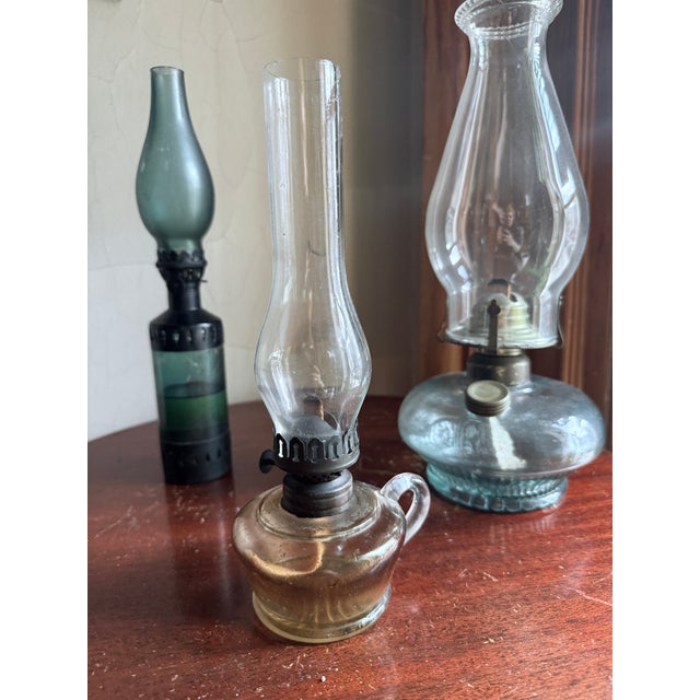Antique, 19th Century Glass Finger Lamp Chamber Lamp Brass Hornet Burner Clear Glass For Sale - Image 14 of 14