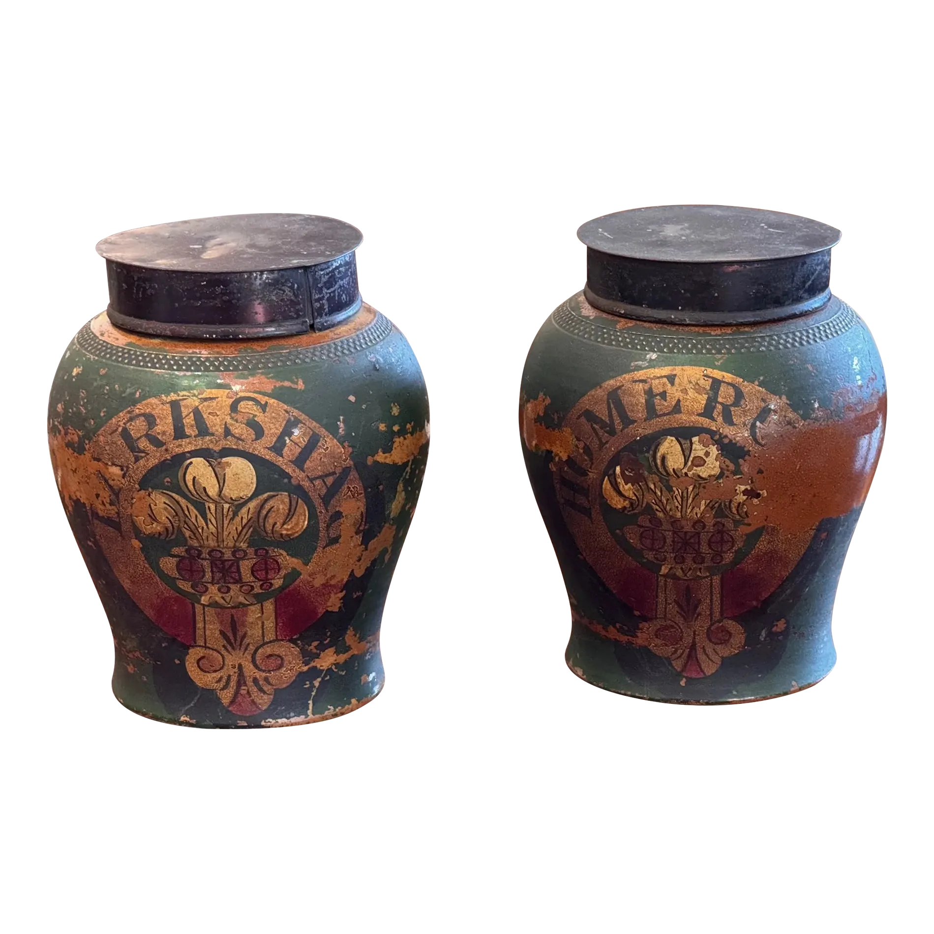 antique tobacco jars Pair of Late 18th Century Green Tobacco Jars