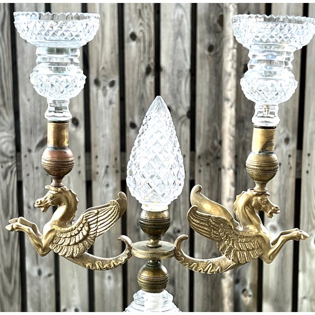 Bronze C1810-20 Antique British Georgian Regency Bronze/ Cut Glass Pegasus Winged Horse Candelabra For Sale - Image 8 of 13