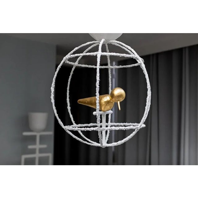 Colombe d'or lamp by mathieu challieres dimensions: h 90 x w 60 x d 60 cm. Weight: 6 kg. Materials: golden leaves...