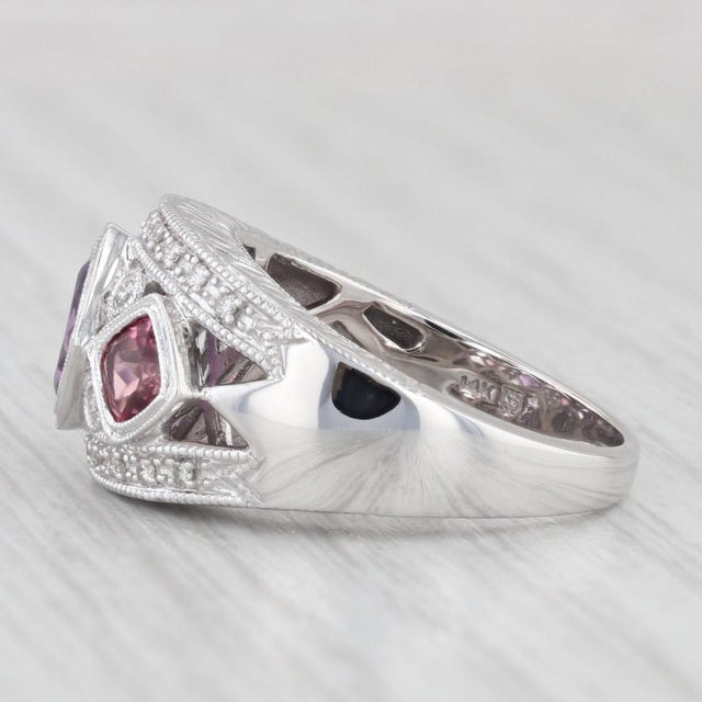 2010s 1.47ctw Tourmaline Amethyst Diamond Ring 14k White Gold Size 6.75 3-Stone For Sale - Image 5 of 8