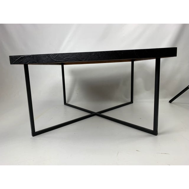 Mid-century Adrian Pearsall style walnut iron x base side table. Table is a decent size could also be used as a small...