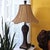 Vintage Uttermost Carved Wood-Finish Urn Table Lamps With Damask Shades – Pair For Sale - Image 14 of 18