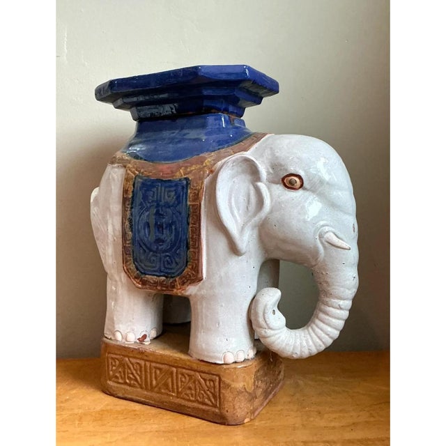 Off-white Vintage Glazed Ceramic Elephant Low Stool For Sale - Image 8 of 12
