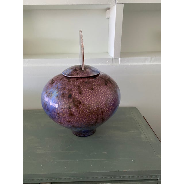 1980s Mark Hines Raku Lidded Pottery Vessel For Sale - Image 10 of 18