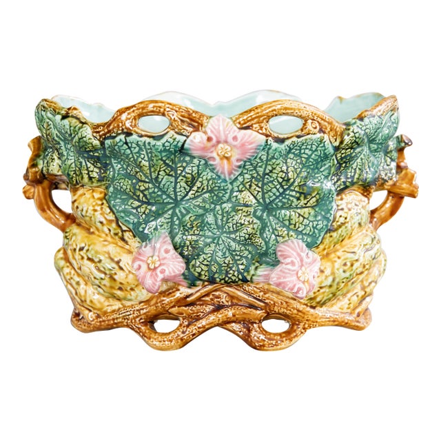 Antique French Onnaing Majolica Barbotine Pumpkin Jardiniere Cachepot, Circa 1880 For Sale